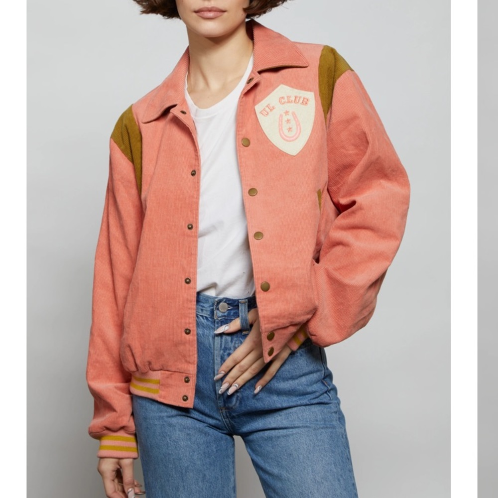 Understated Leather Bomber jacket XS Corduroy Coral Green “Go Sit On A Cactus”